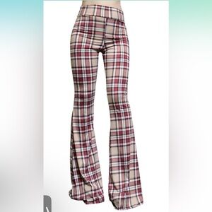 Plaid Flare high waisted stretchy pants, small